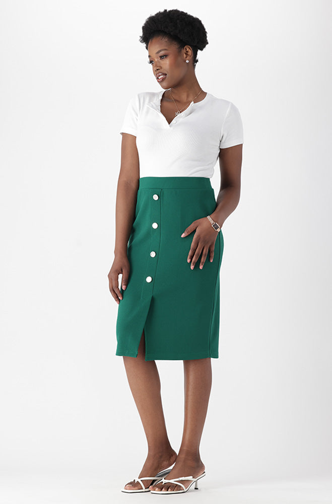 Ladies | Leah Button Pencil Skirt _ 167736 Green Skirts