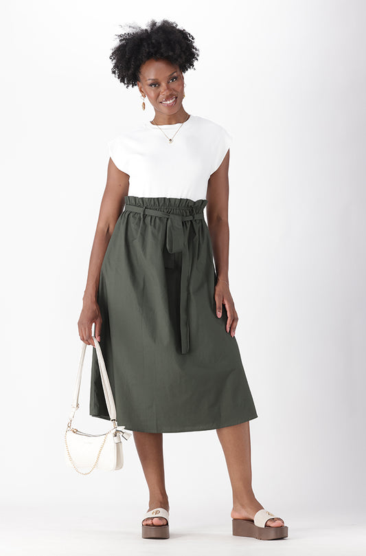 LUCIA BELTED COMBO DRESS