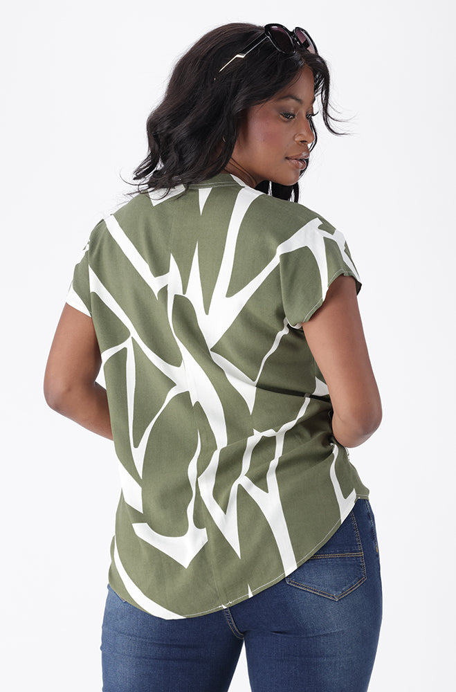 JADEN PRINTED PORTOFINO HI LOW HEM TOP