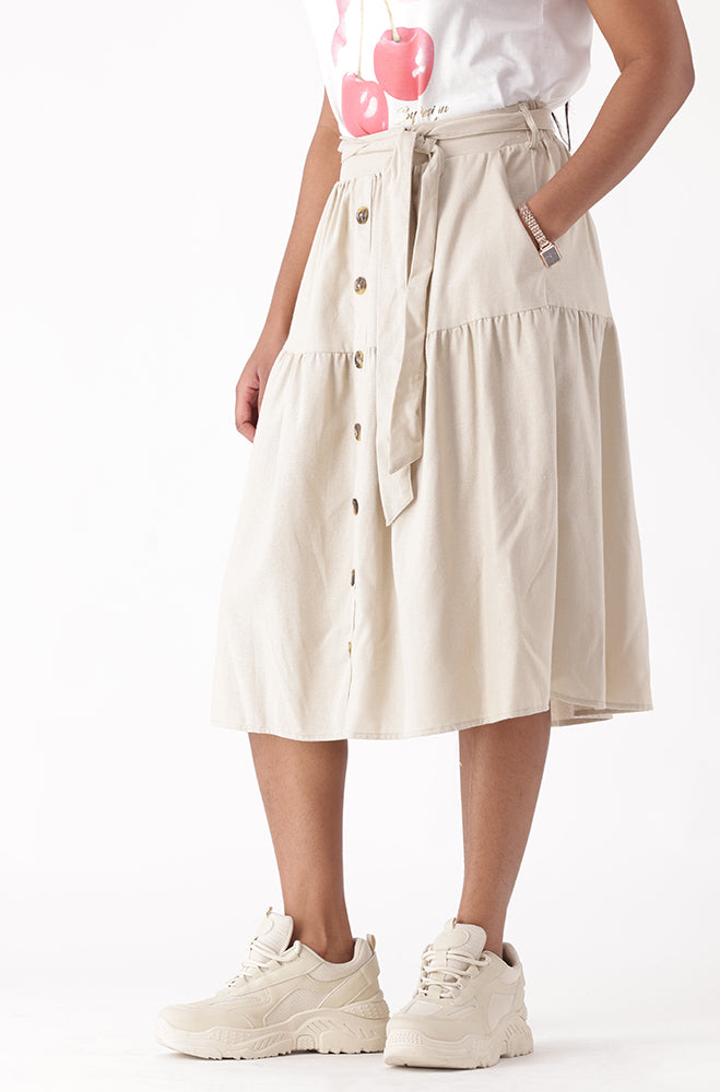CARY BELTED LINEN BLEND SKIRT