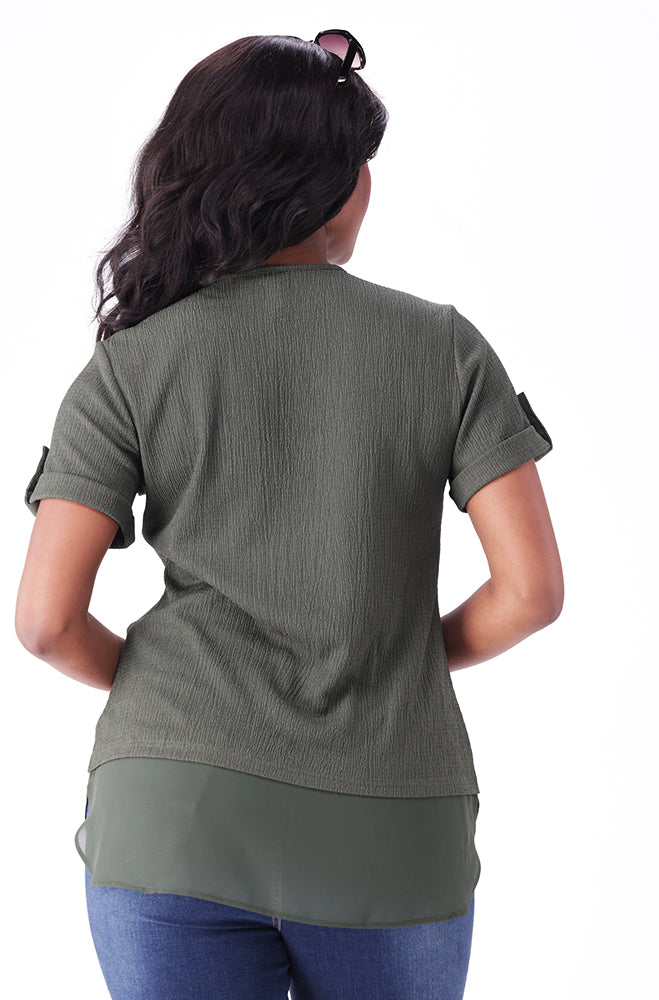ASTER KNIT AND WOVEN COMBO TOP