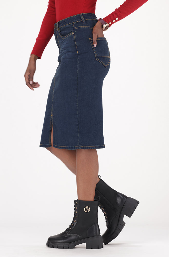 ALAYNA DENIM FRONT SLIT SKIRT