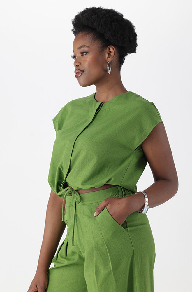 Andrea Linen Blend Top _ 165300 _ Green