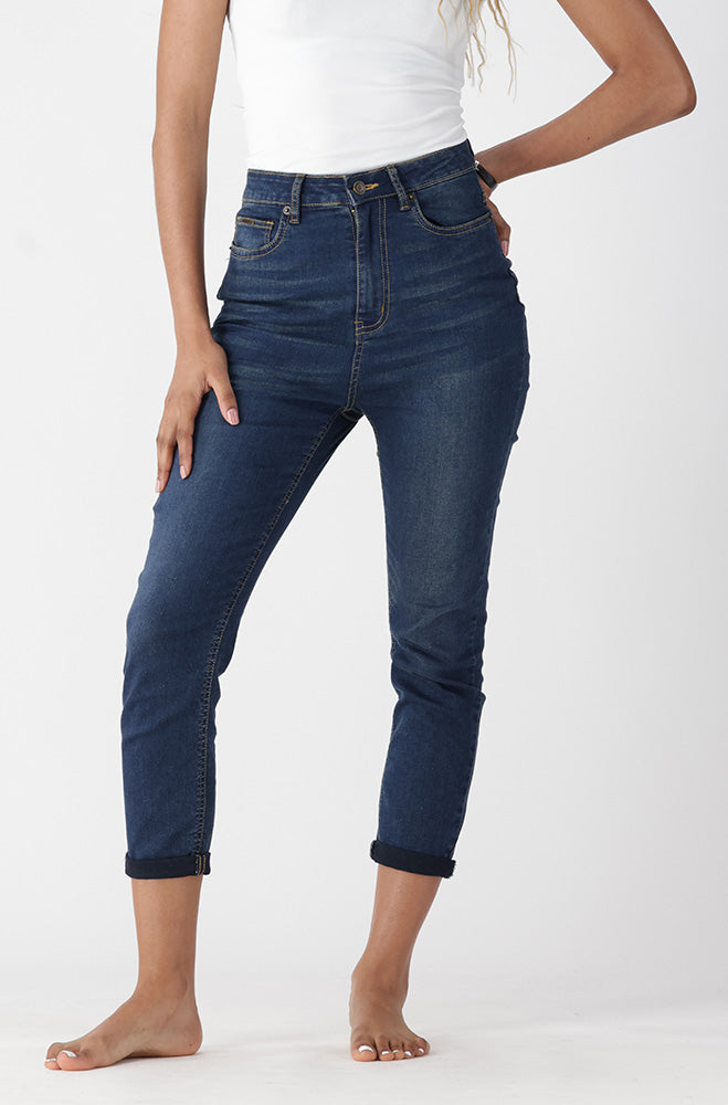 Ladies | Ailany High Rise Skinny Turn Up _ 167081 Dark Wash Jeans