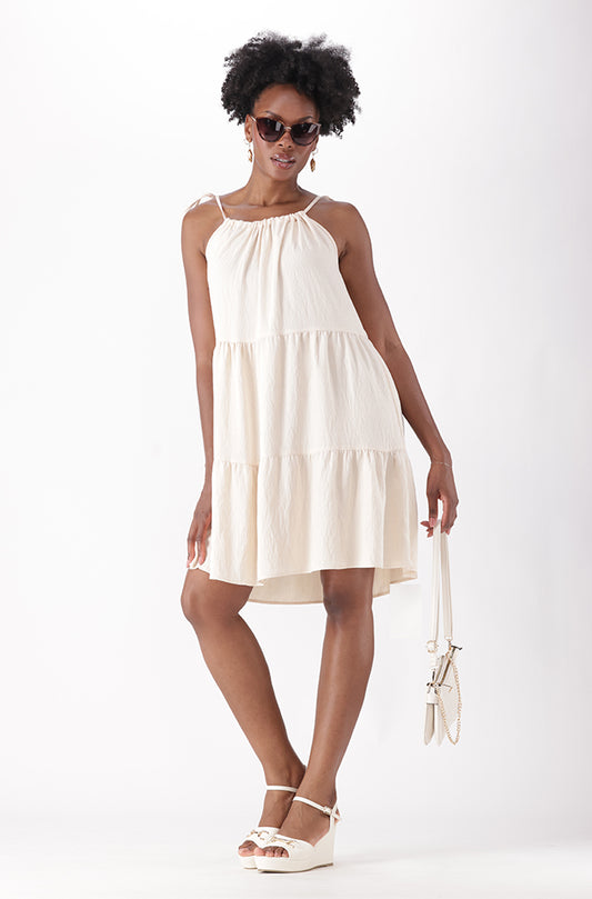 KAIRO SHOULDER TIE MIDI TIERED DRESS