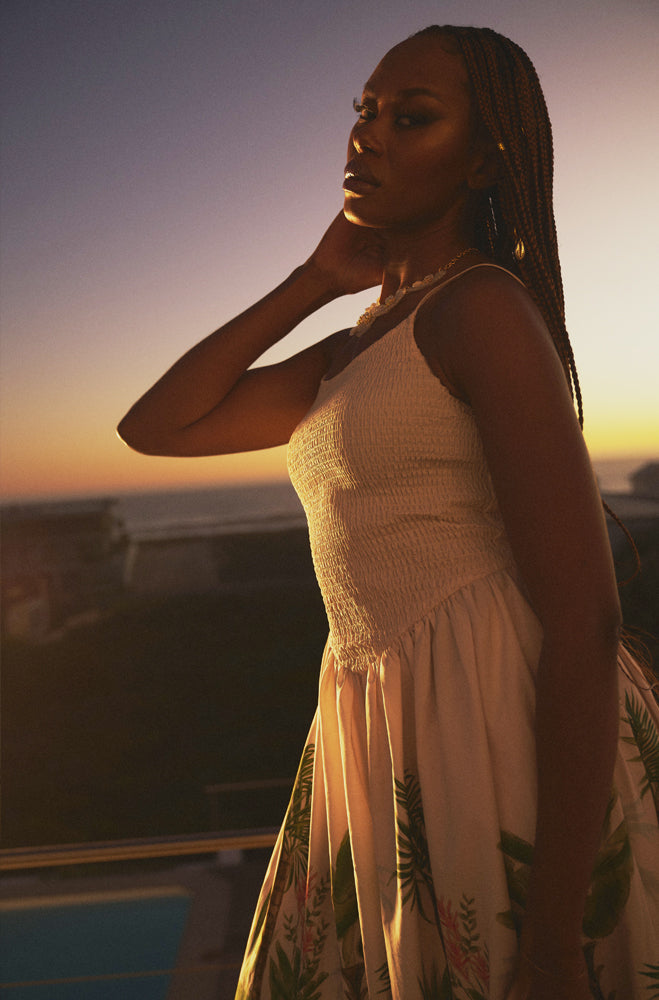 AMARY SHIRRED STRAPPY DRESS