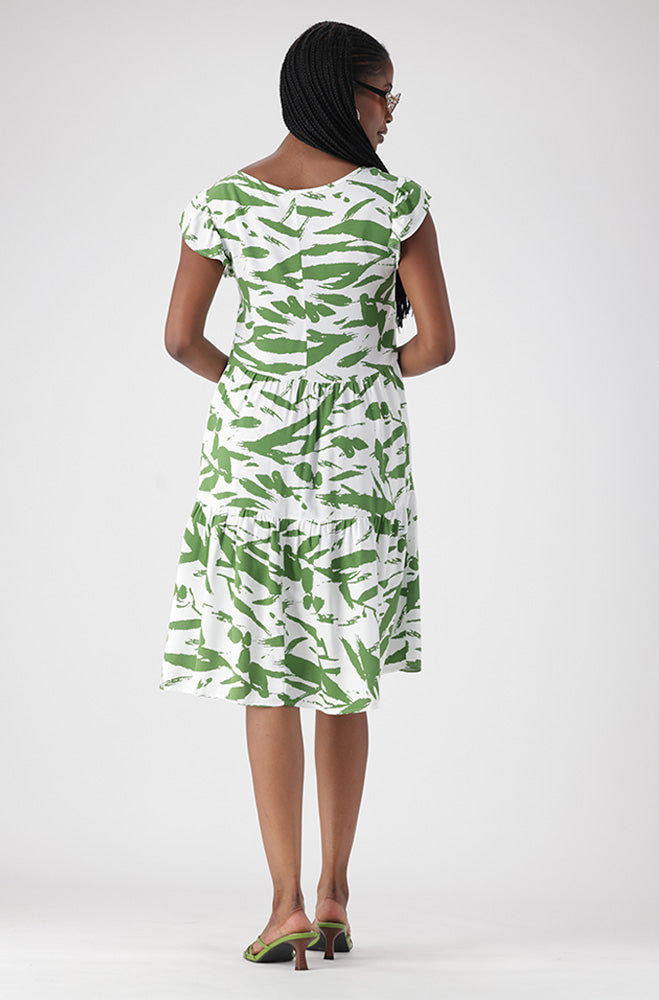 KIARA TIE NECK TIERED DRESS