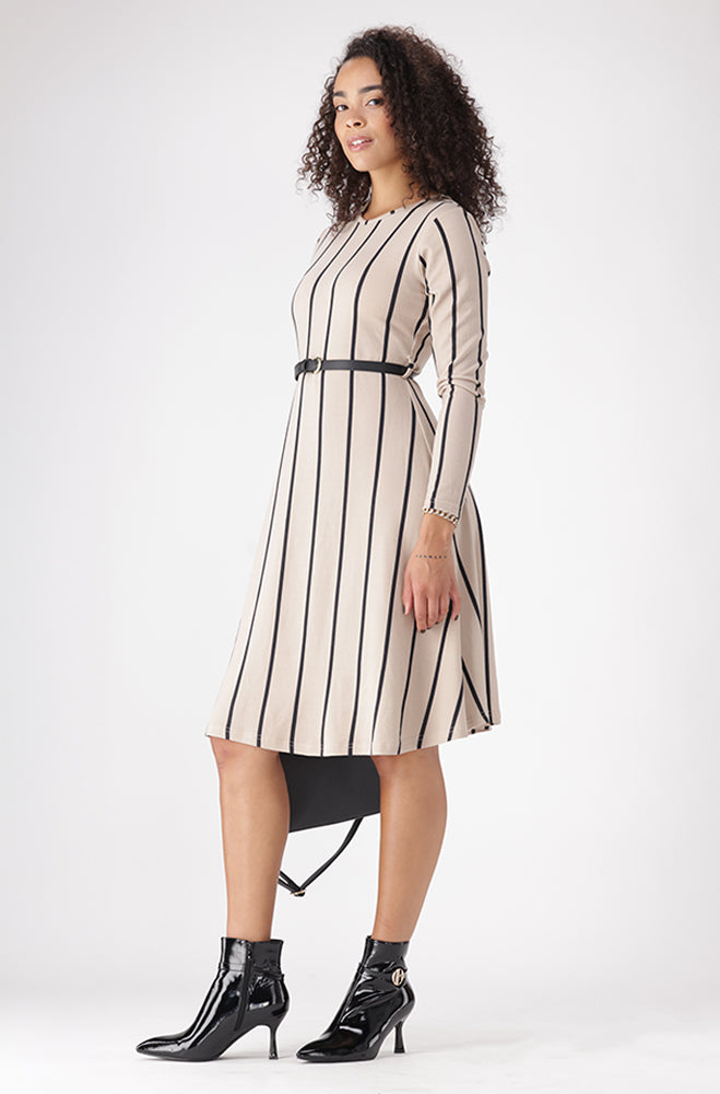 KYLEE BELTED FIT AND FLARE DRESS