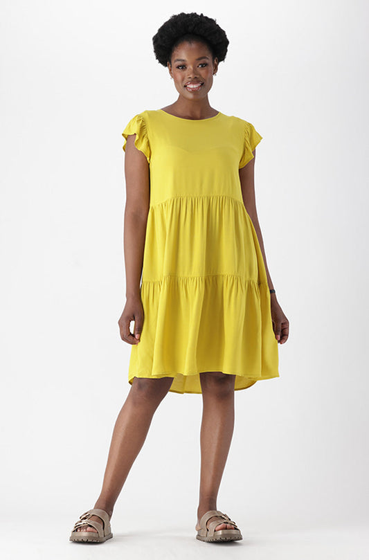 Ladies | Carla Flutter Sleeve Dress _ 166266 Yellow Dresses