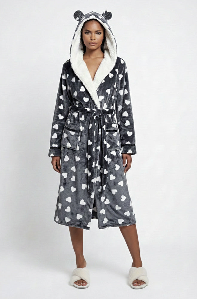 GEN HEART ALLOVER DESIGN HOODED WRAP GOWN