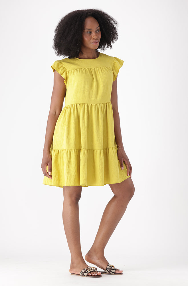 EMMY MIDI FLUTTER SLEEVE DRESS