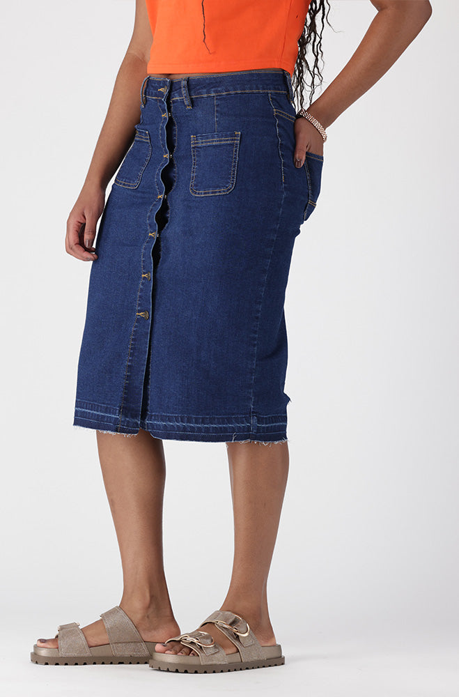 SAYLOR DENIM  BUTTON THROUGH SKIRT
