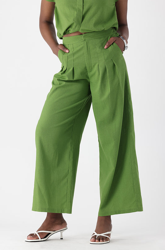 Andrea Linen Blend Pleated Pants _ 165457 _ Green