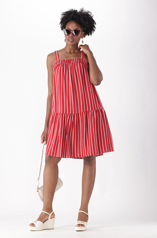DAISY TIERED FRILL FRONT MIDI DRESS