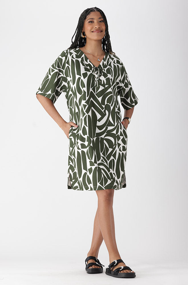 Ladies | Amy Tie Detail Linen Dress _ 164620 Fatigue Dresses
