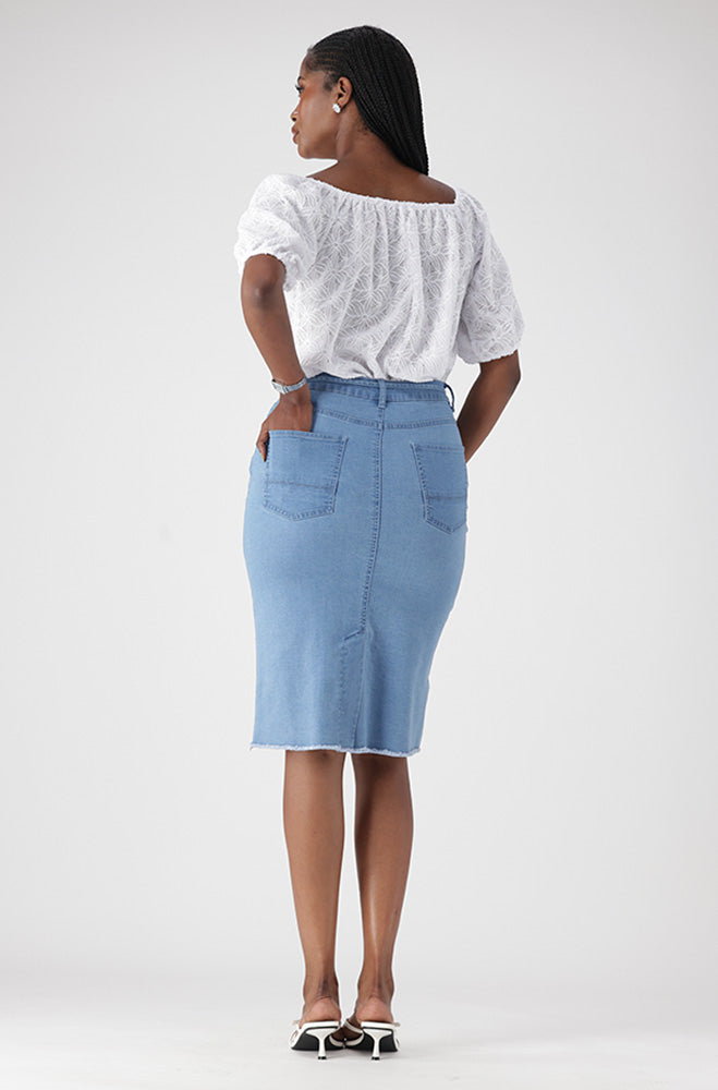 NAOME DENIM UNCLIPPED TIE SKIRT
