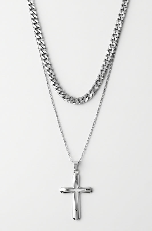 SIMON LAYERED CROSS PENDANT NECKLACE