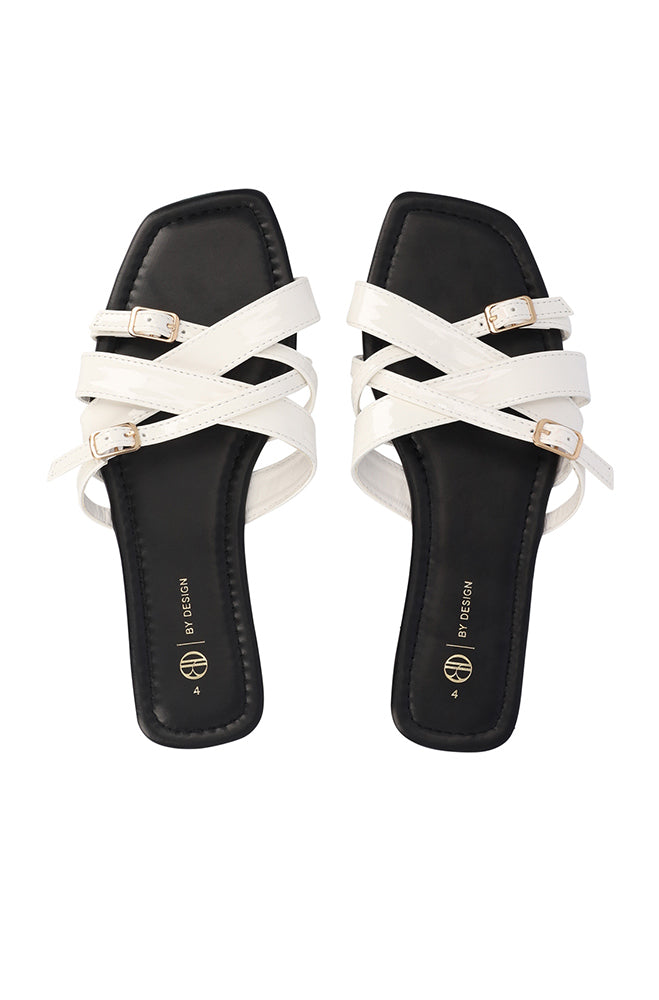 Crissy cross over double buckle patent sandal