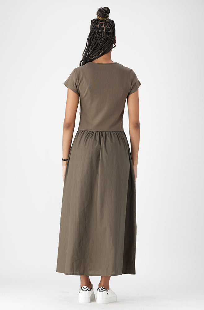 Ladies | Lora Knit and Woven Combo Dress _ 162680 Fatigue Dresses