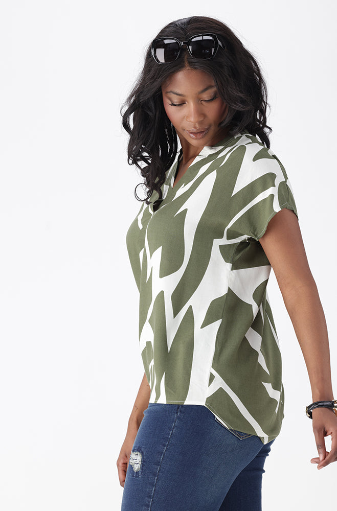 JADEN PRINTED PORTOFINO HI LOW HEM TOP