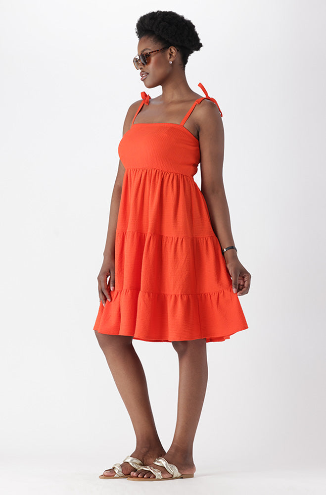 HARLOW TEXTURED SHOULDER TIE DRESS