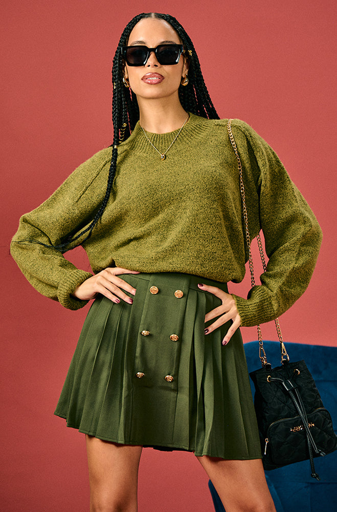 ZOEY BUTTON PLEAT MINI SKIRT