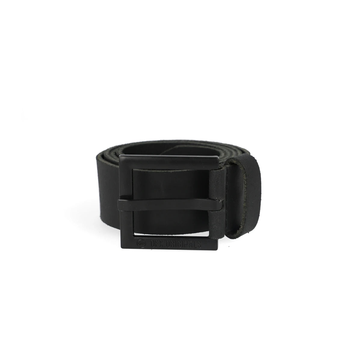 A black fabric belt with a matte black metal buckle.
