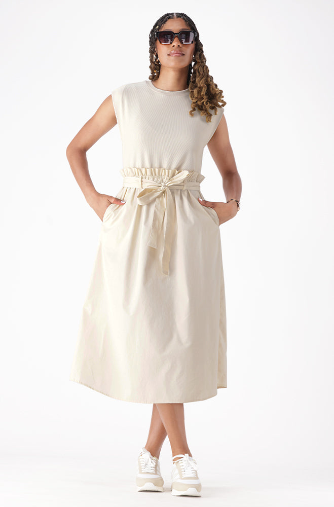 LUCIA BELTED COMBO DRESS