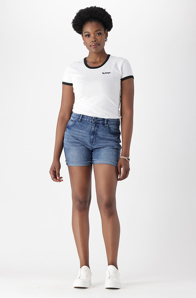 ANGELA DENIM TURN UP SHORTS