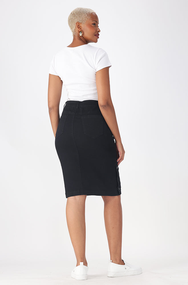 Ladies | Camden Side Button Denim Skirt _ 156347 Black Skirts