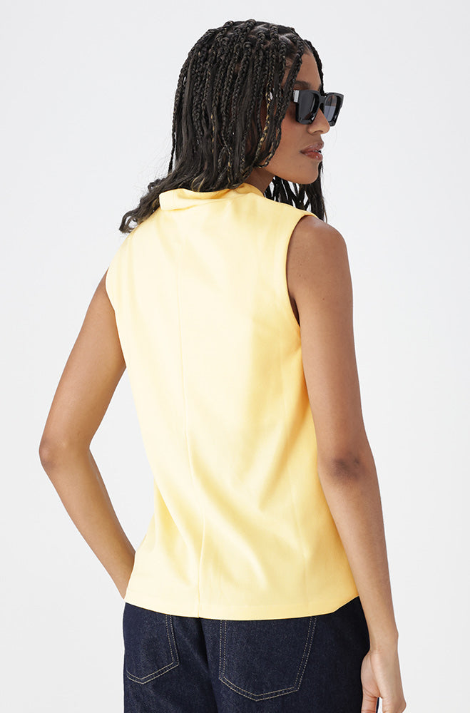 Ladies | Jill Sleeveless Tie Knot Knit Top _ 162931 Yellow Tank Tops