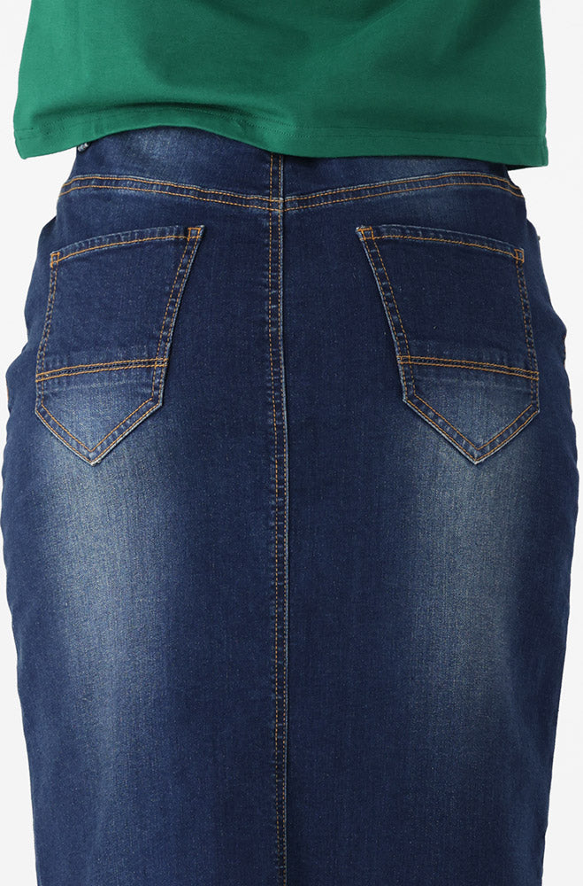 Ladies | Diane Front Slit Unclipped Hem Denim Skirt _ 162656 Dark Wash Skirts