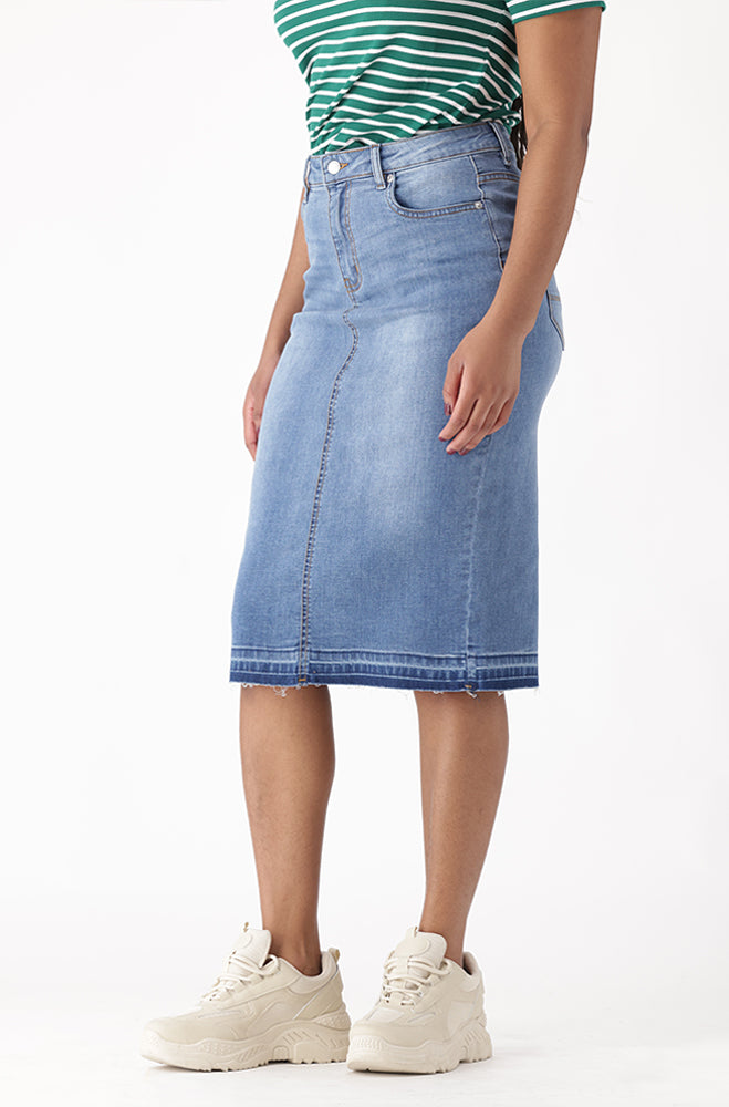 CARI DENIM UNCLIPPED HEM SKIRT