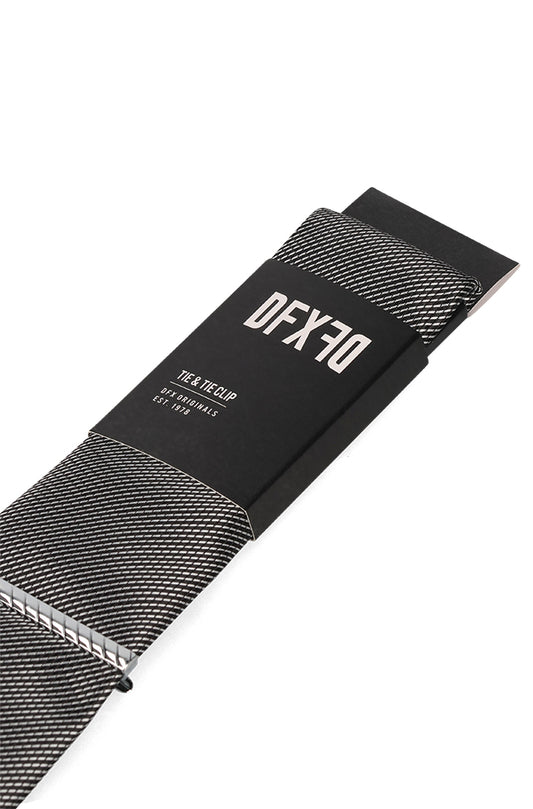 LEON TEXTURED TIE AND TIE CLIP - BLACK