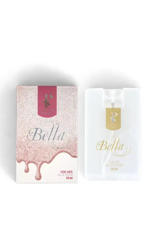 Two rectangular perfume bottles with ’Bella’ branding.