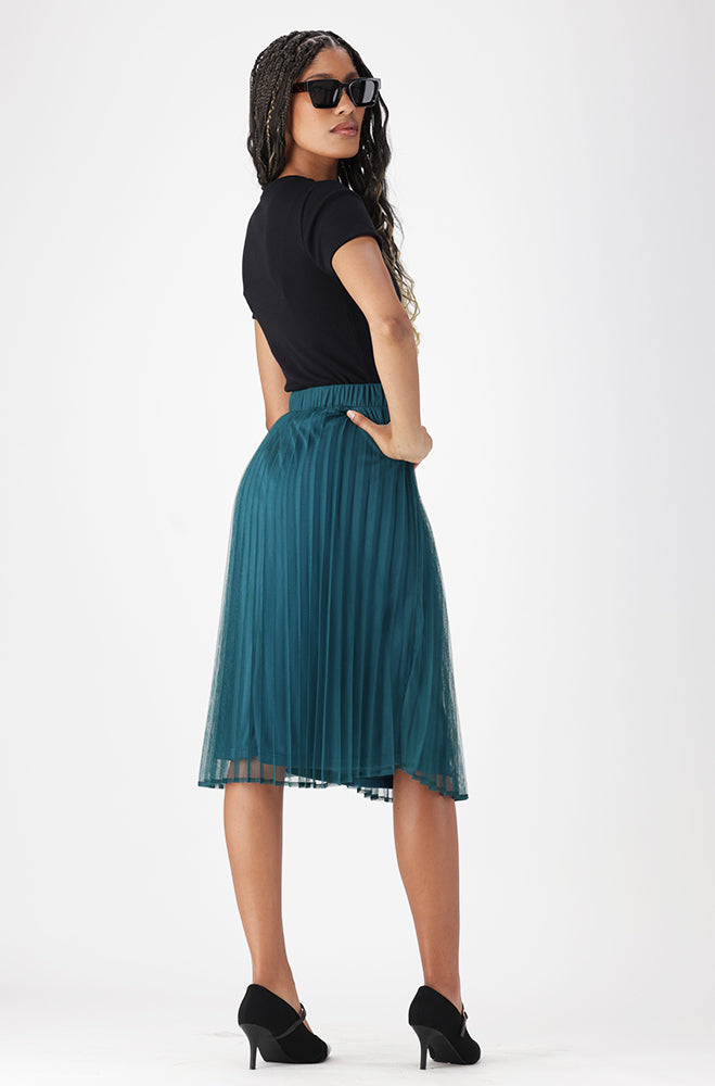Ladies | Emilia Pleated Midi Skirt _ 162799 Teal Skirts
