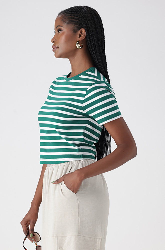 BELLA CREW NECK FITTED CROP TEE