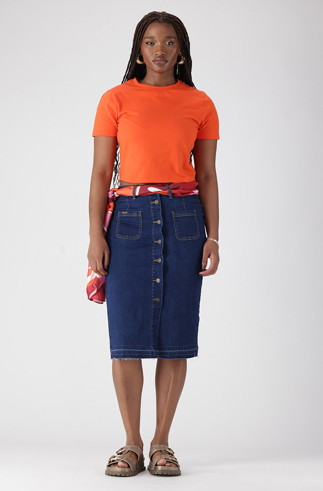 SAYLOR DENIM  BUTTON THROUGH SKIRT