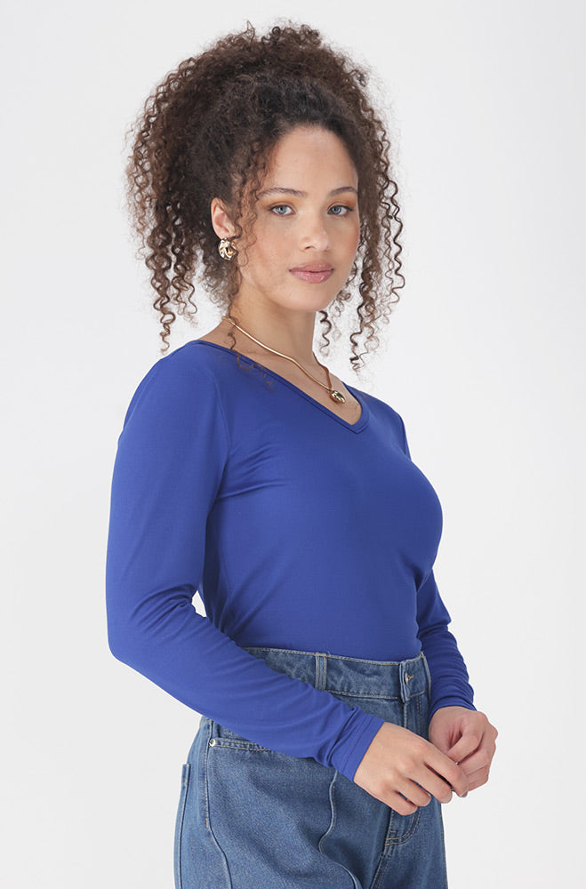 Ladies | Vayla v Neck Tee _ 158039 Blue T-shirts