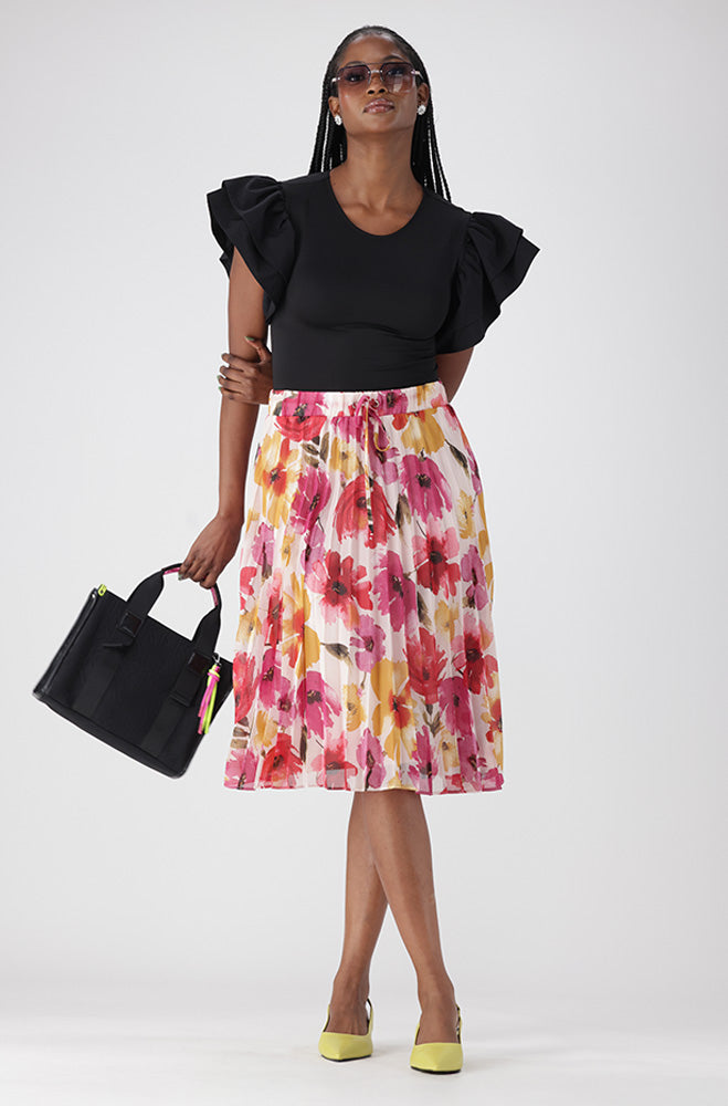 IRIS FLORAL PLEATED SKIRT