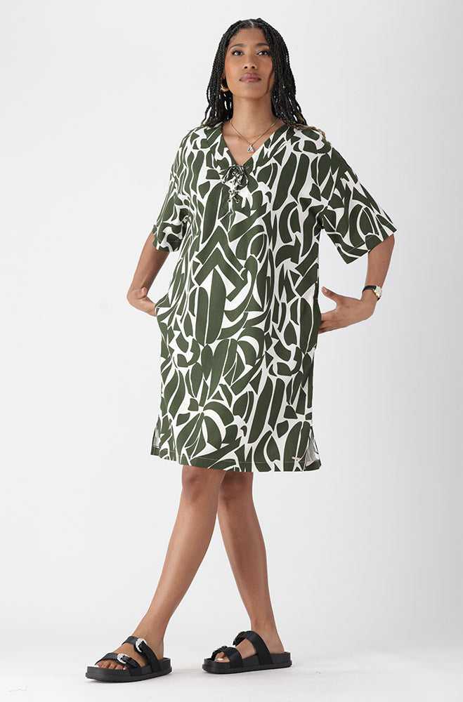 Ladies | Amy Tie Detail Linen Dress _ 164620 Fatigue Dresses