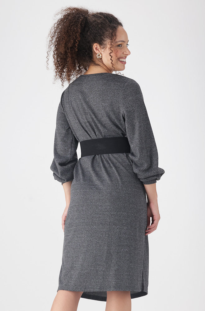 Ladies | Gia French Knit Slit Dress _ 159087 Black Dresses