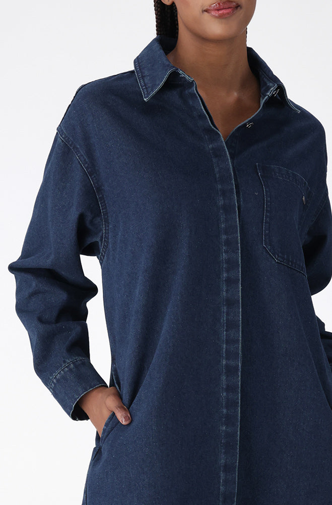 Ladies | Estie Denim Shirt Dress _ 156319 Dark Wash Dresses
