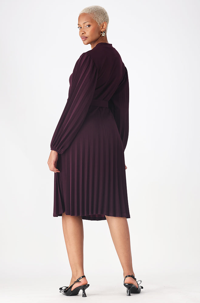 Ladies | Lora Belted Pleat Dress _ 160602 Purple Dresses