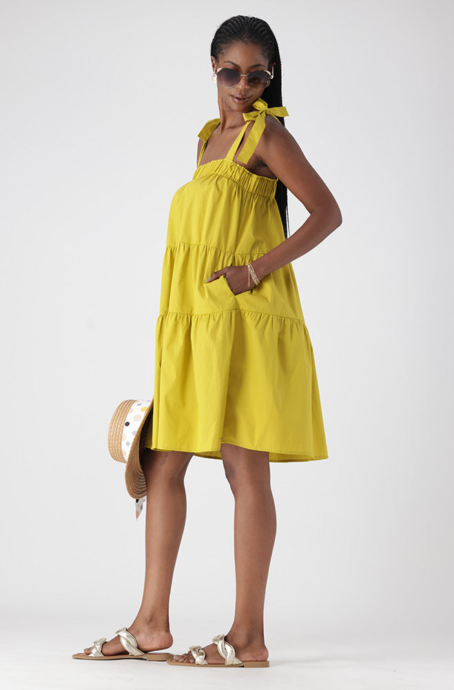 KAVITA SHOULDER TIE TIERED DRESS