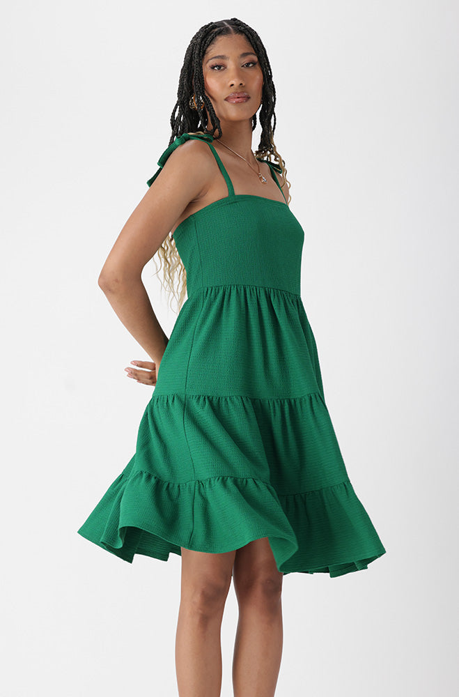 HARLOW TEXTURED SHOULDER TIE DRESS