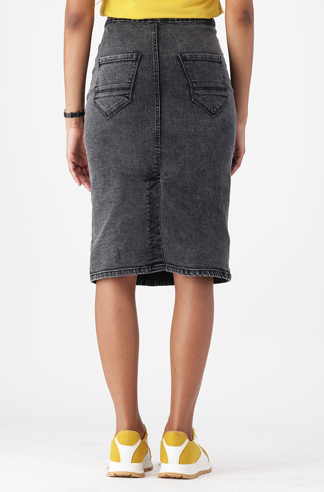 Ladies | Jenny Tube Denim Skirt Mock Slit _ 170708 Grey Wash Skirts