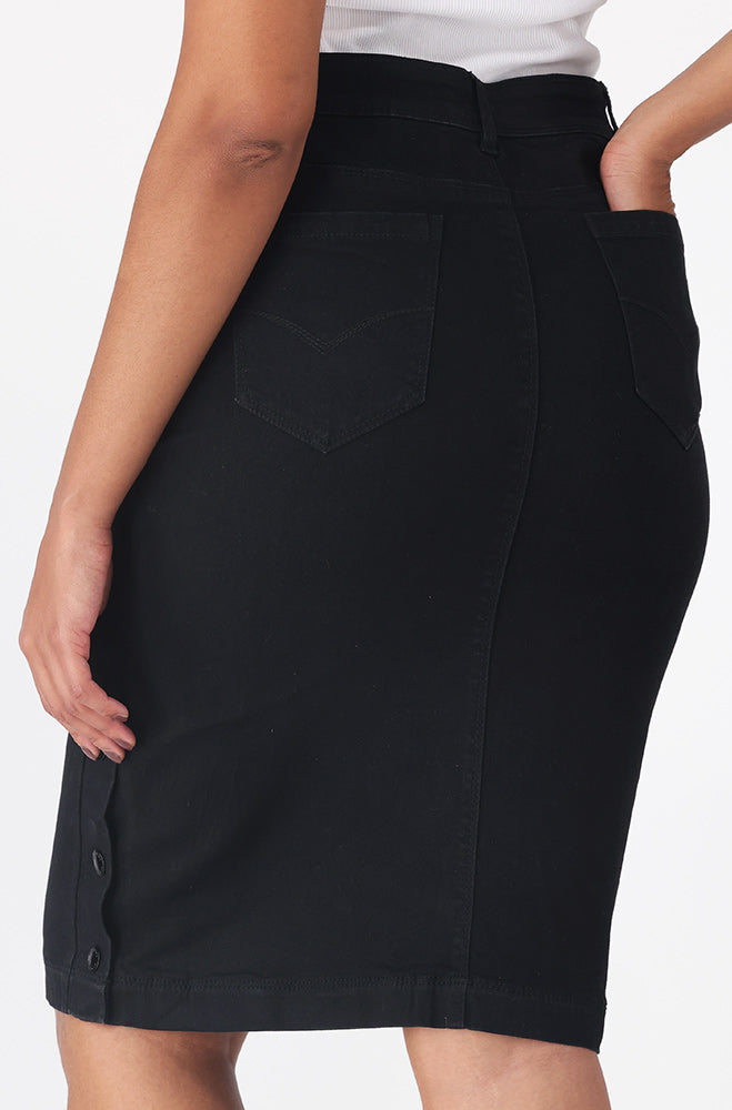 Ladies | Camden Side Button Denim Skirt _ 156347 Black Skirts