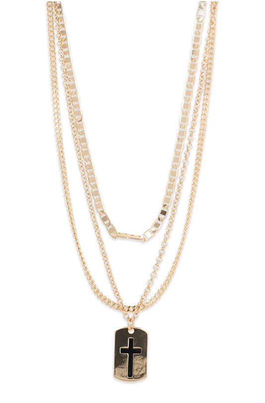 SIMON LAYERED CROSS NECKLACE - GOLD