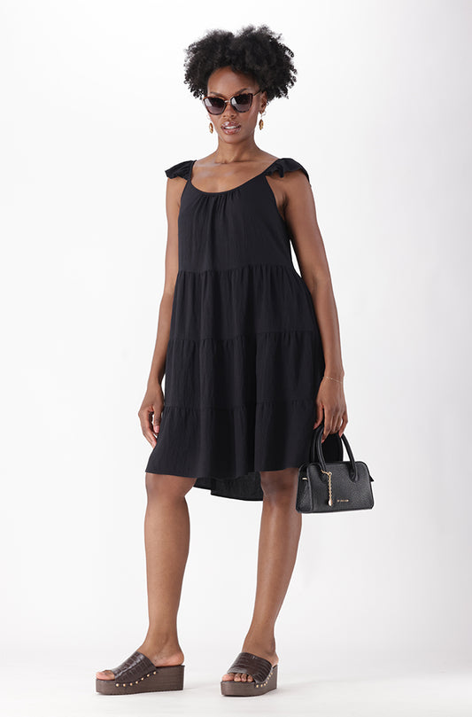 LIRIEN FLUTTER SLEEVE MIDI DRESS